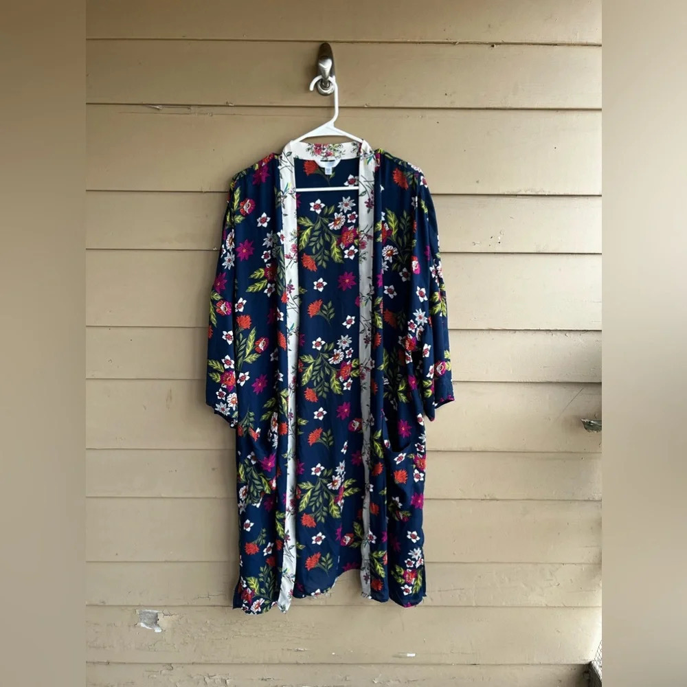 Time & Tru Swim Coverup / Kimono - Size XXXL Floral Lightweight Summer Vacation
